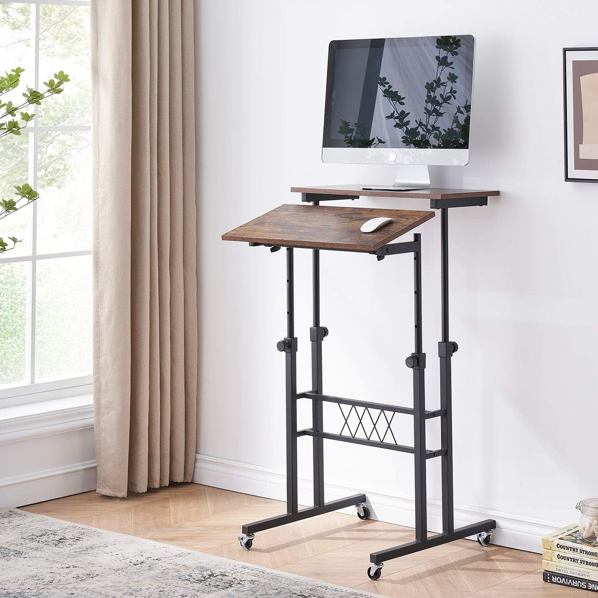 Black Wood Grain Adjustable Height Standing Desk L25566