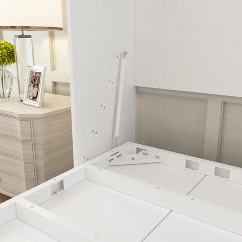 White Queen Size Murphy Wall Bed Cabinet Foldable Platform Bedframe V22441