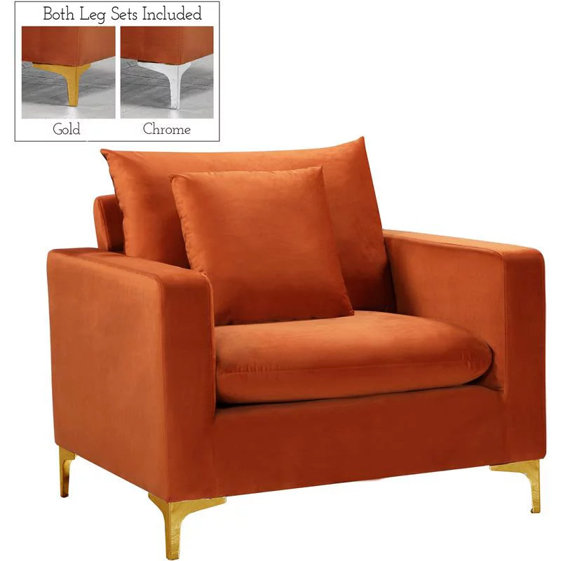 2 Piece Velvet Accent Chair Set in Cognac Orange Z51147