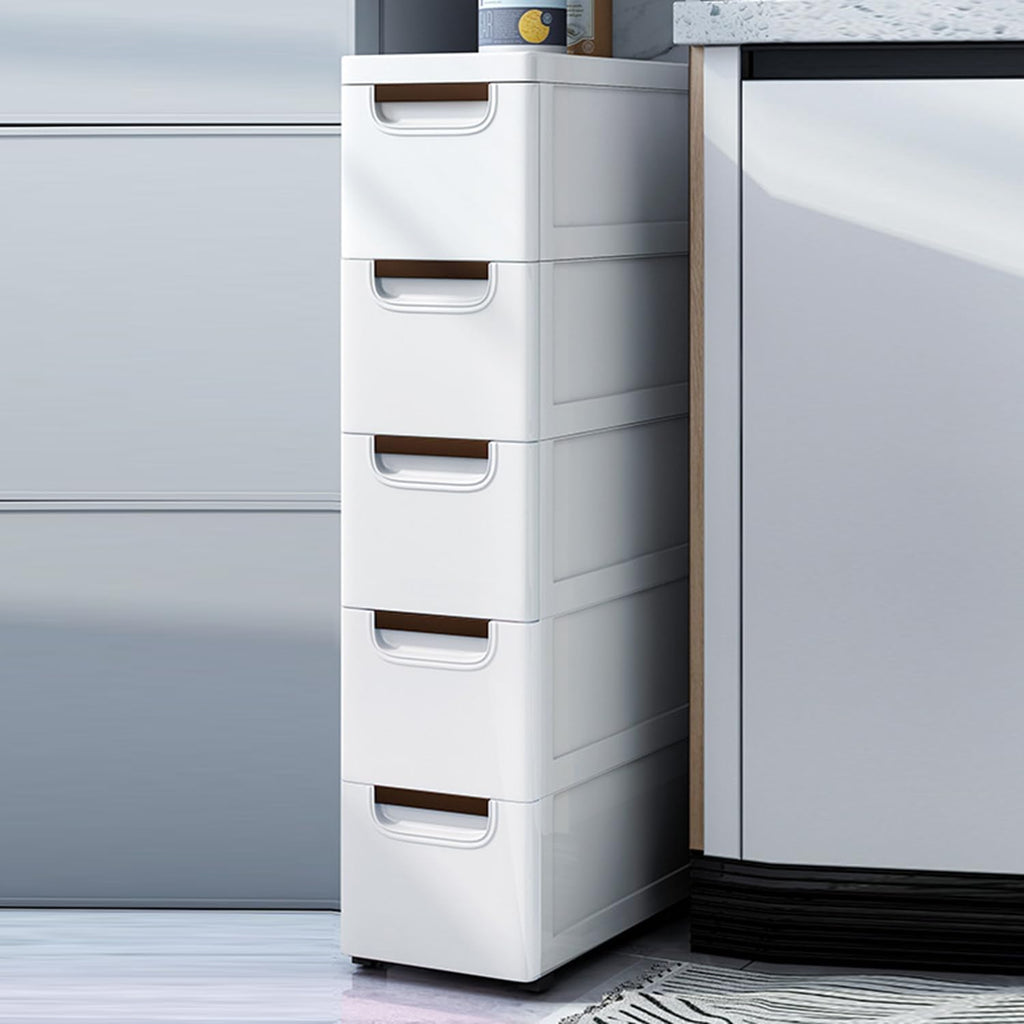 White 5 Drawer Plastic Storage Cabinet with Wheels I1290