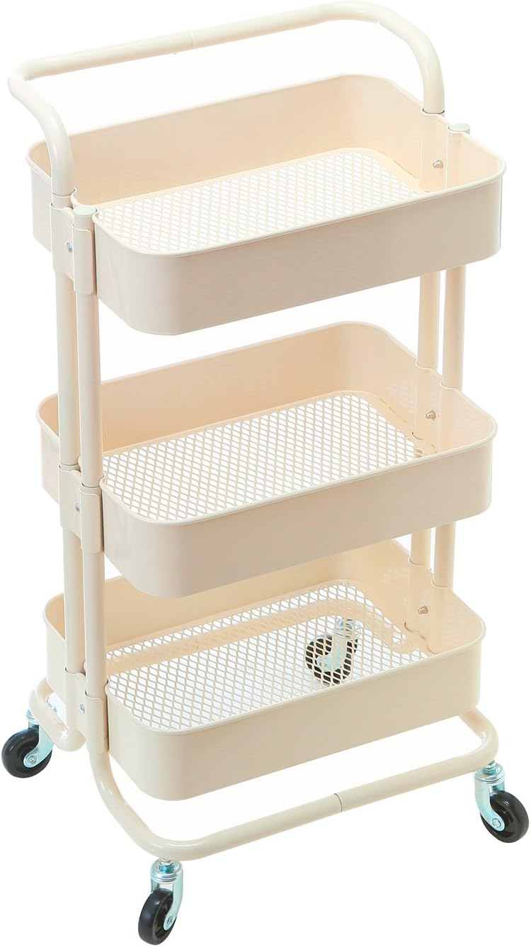 3 Tier Metal Rolling Cart with Handles F148