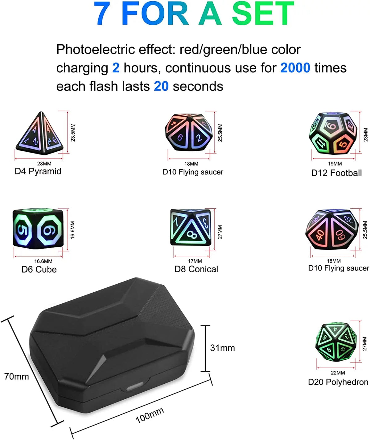 LED Glow Dice Set with Charging Case S21262