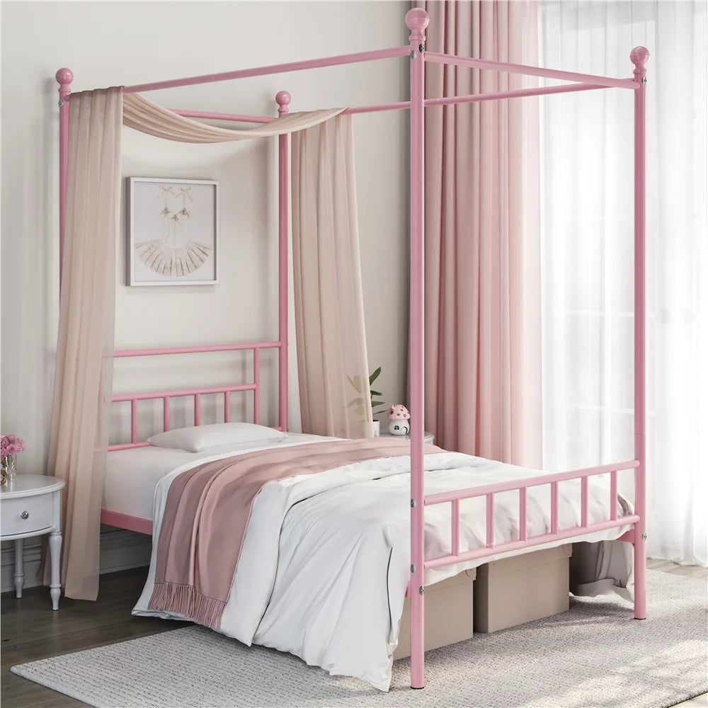 Queen Black Metal Canopy Bed Frame with Headboard & Footboard O134160