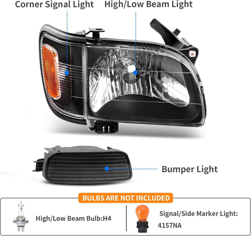 Black Housing Headlight Assembly with Bumper Lights W296