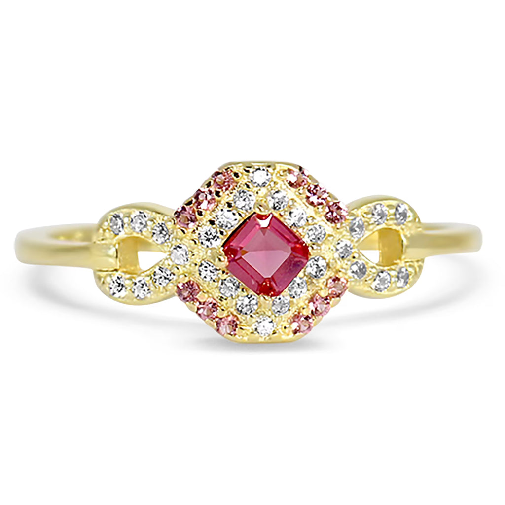 14k Gold Sterling Silver Simulated Pink Sapphire Ring Size 7 M601