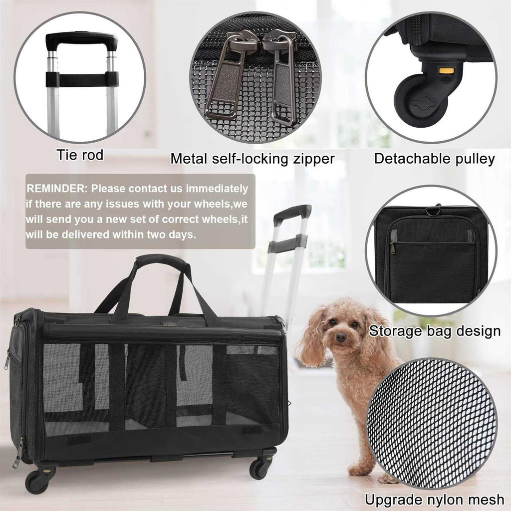 Double-Compartment Pet Rolling Carrier with Wheels R217334