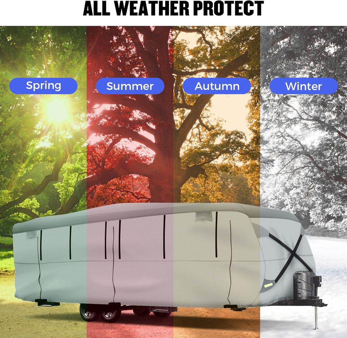 Gray Windproof Travel Trailer RV Snow Cover with Jack Cover & Patch Kit E6156