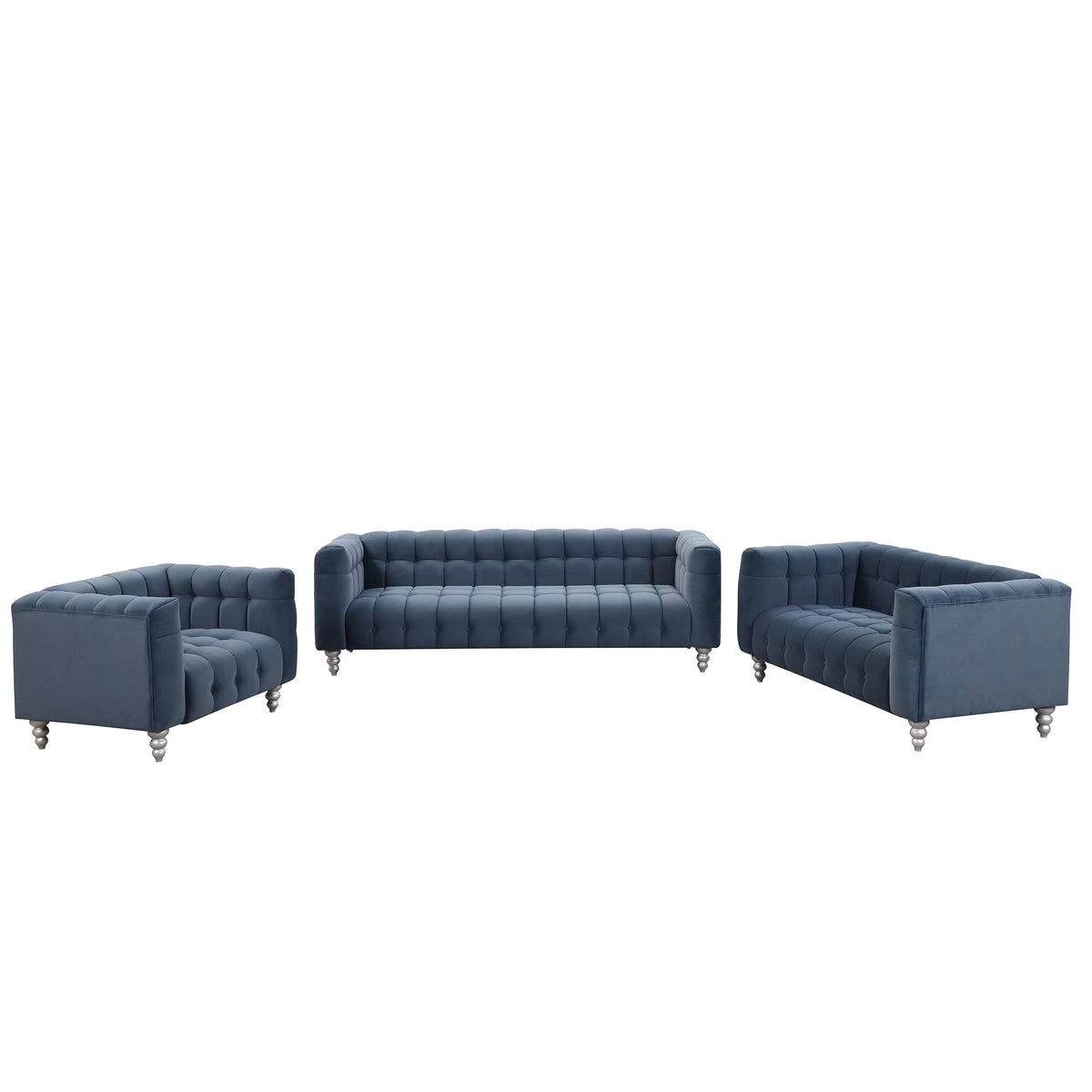 90" Blue Tufted 3 Seater Sofa I86602