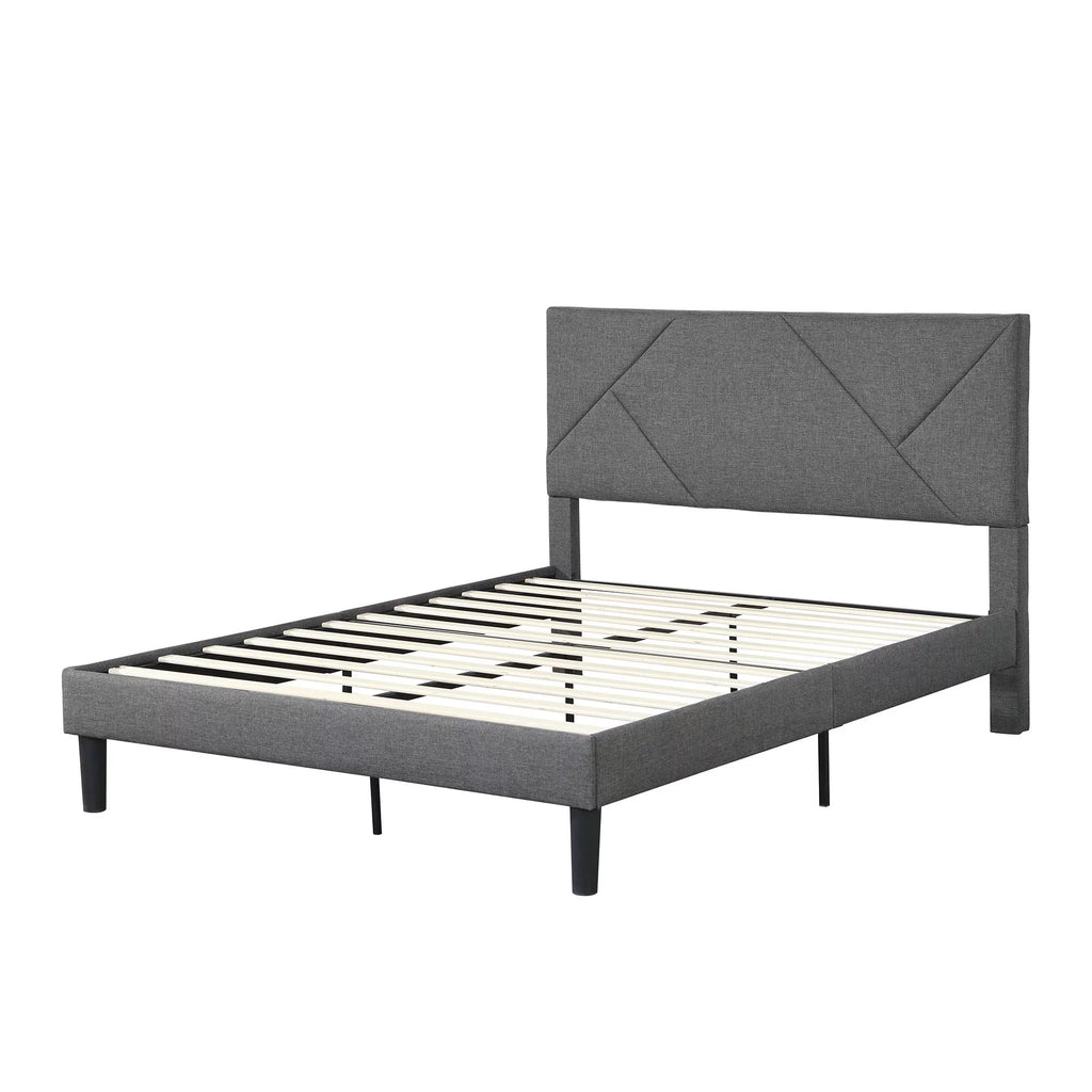 Queen Size Upholstered Platform Bed Frame with Headboard Gray E844
