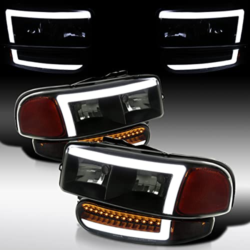 Compatible with 2000-2006 GMC Sierra Denali Black Smoke LED Tube Headlights + Sequential Bumper Lights S98819