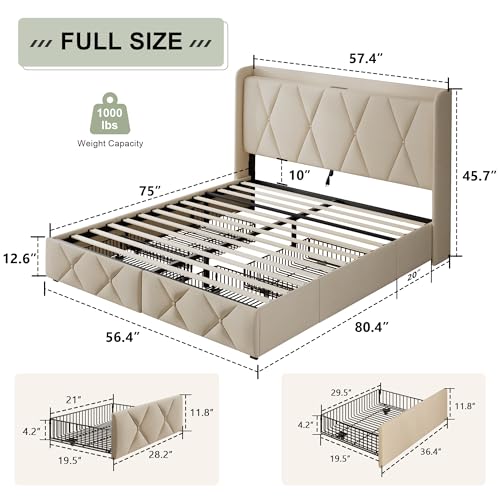 Light Grey Twin Upholstered Platform Bed Frame with 3 Storage Drawers Y1694