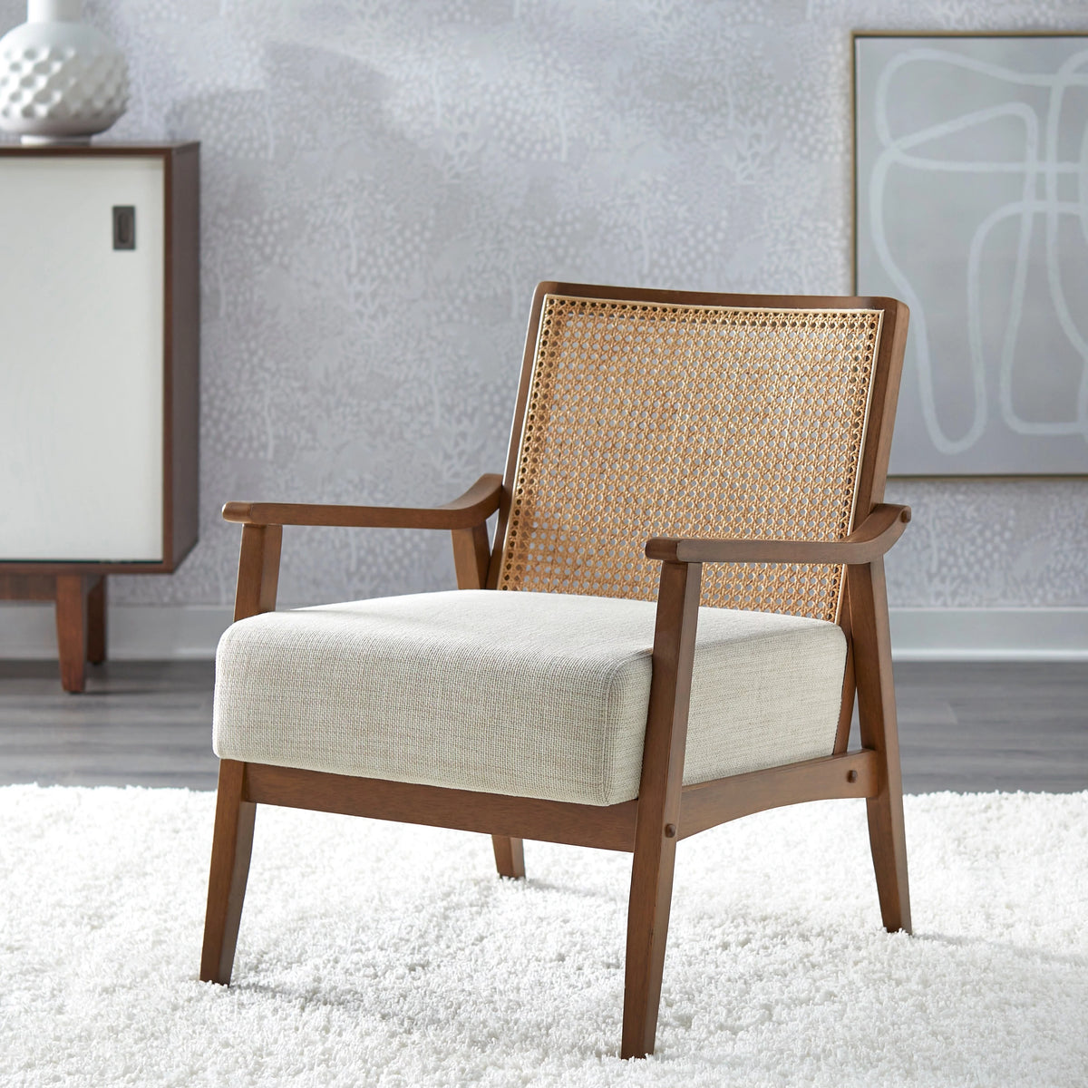 Black Cane and Solid Wood Accent Chair V162874