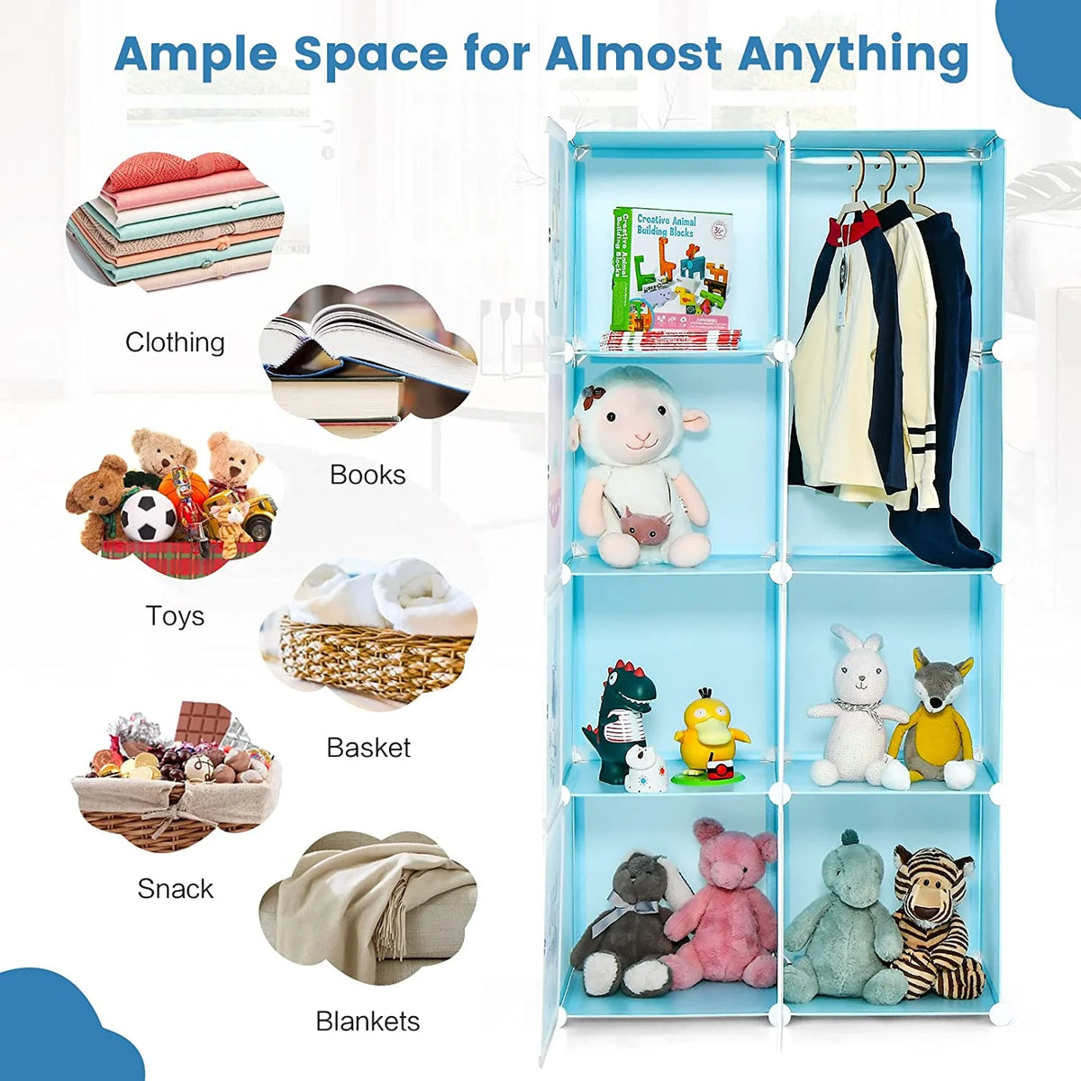8 Cube Children Wardrobe with Doors and 2 Hanging Sections G372