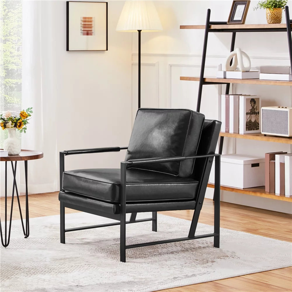 Brown Faux Leather Accent Chair with Metal Frame J5469