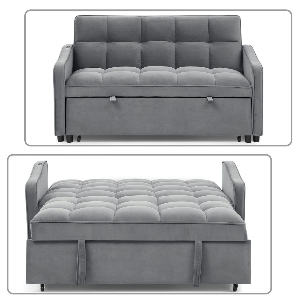 Grey Velvet 2-Seater Sofa Bed H639