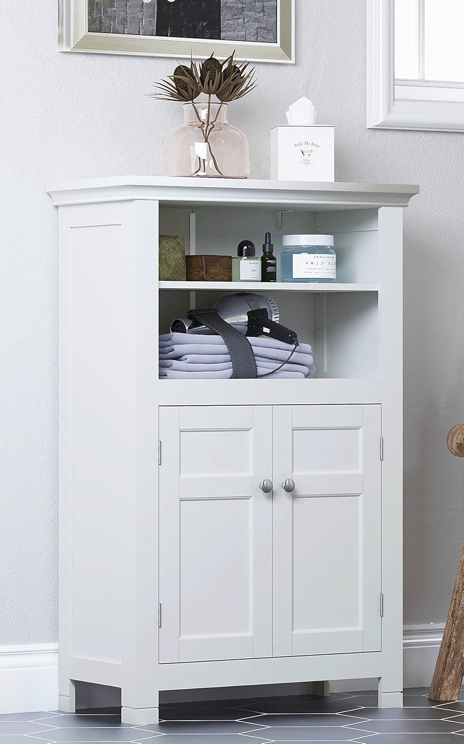 Freestanding Bathroom Cabinet with Doors and Adjustable Shelf, White Q220670