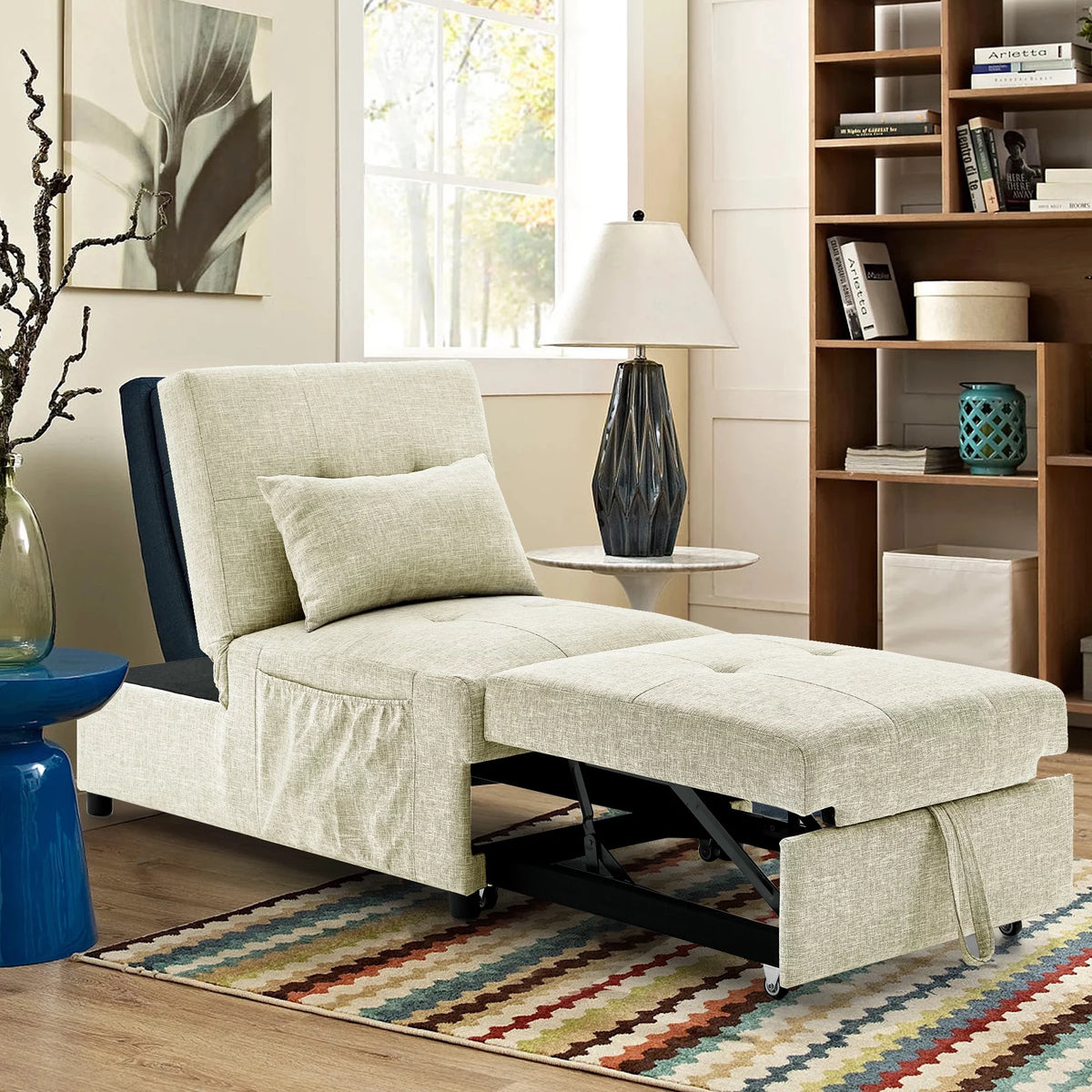 Beige Folding Sofa Bed Chair with Storage Bag S4261