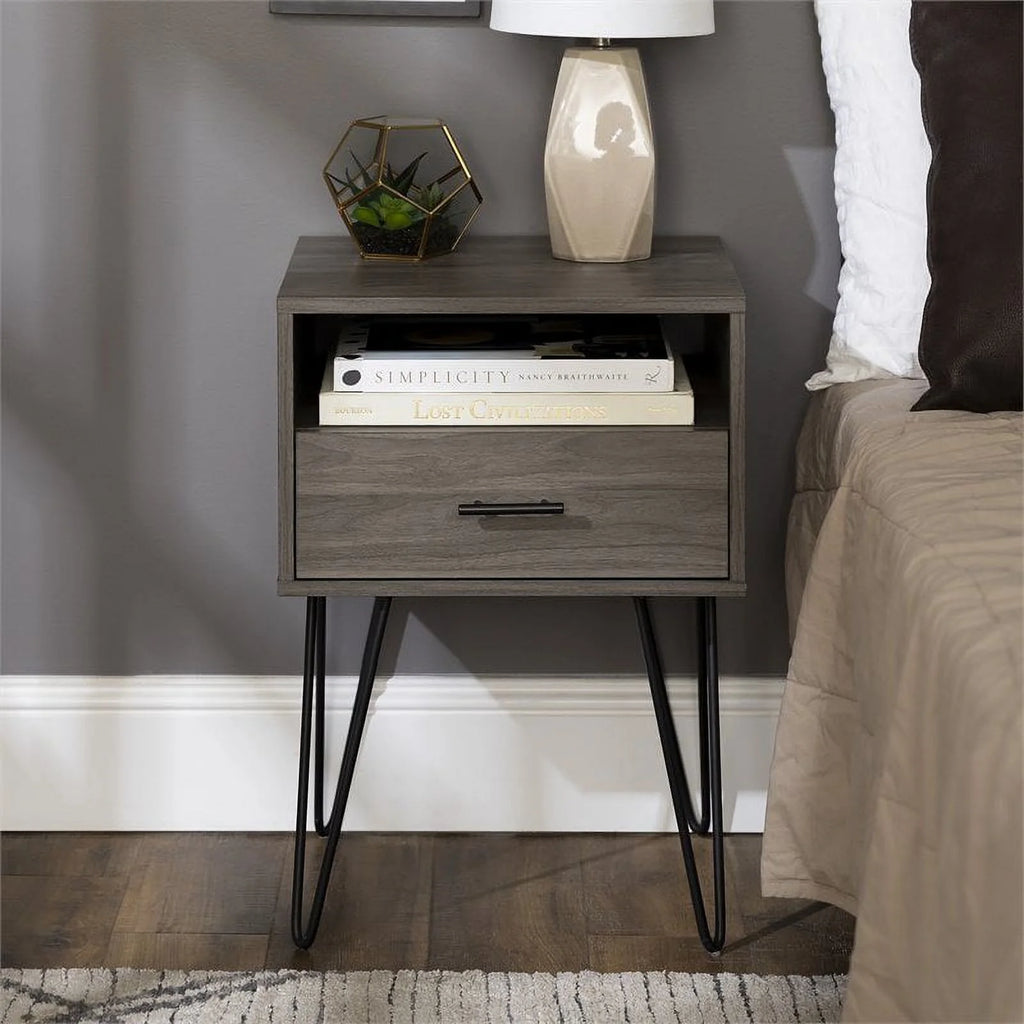 18" Single Drawer Hairpin Leg Nightstand X56119