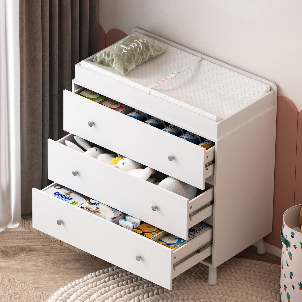White 3 Drawer Changing Table with Removable Pad Q308022