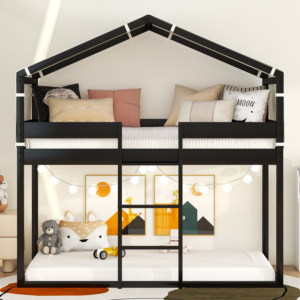 Twin-Over-Twin Wooden Bunk Bed with Play Tent V556368
