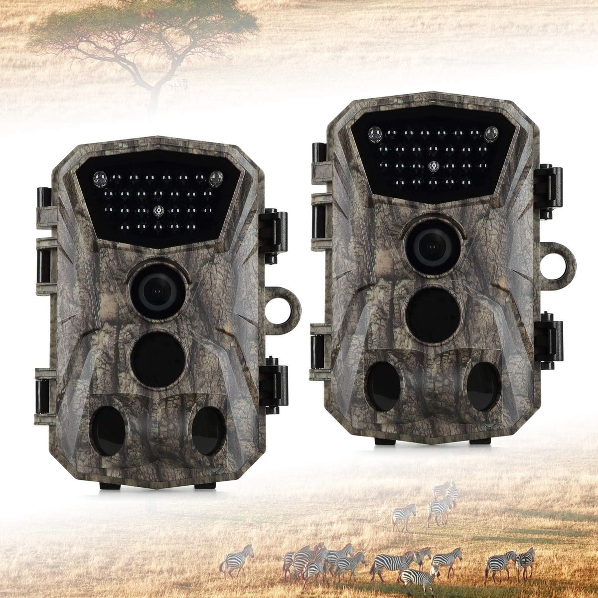 2 Pack 18MP 1080P Game Hunting Scouting Camera with 3 Infrared Sensors Motion Activated Night Vision 2.4" LCD M497