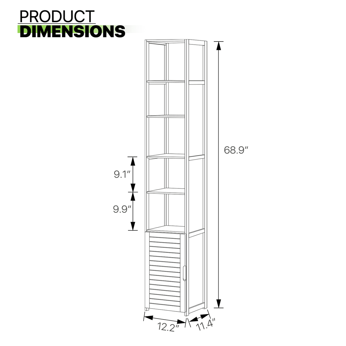 Bamboo 7 Shelves Bookcase with Door K5314