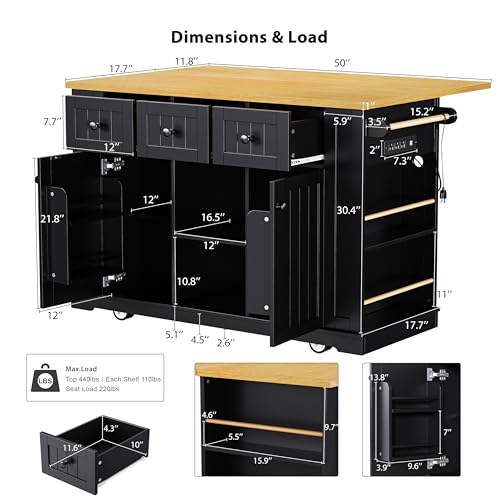 53" Kitchen Cart Island on Wheels with Power Outlet C683572