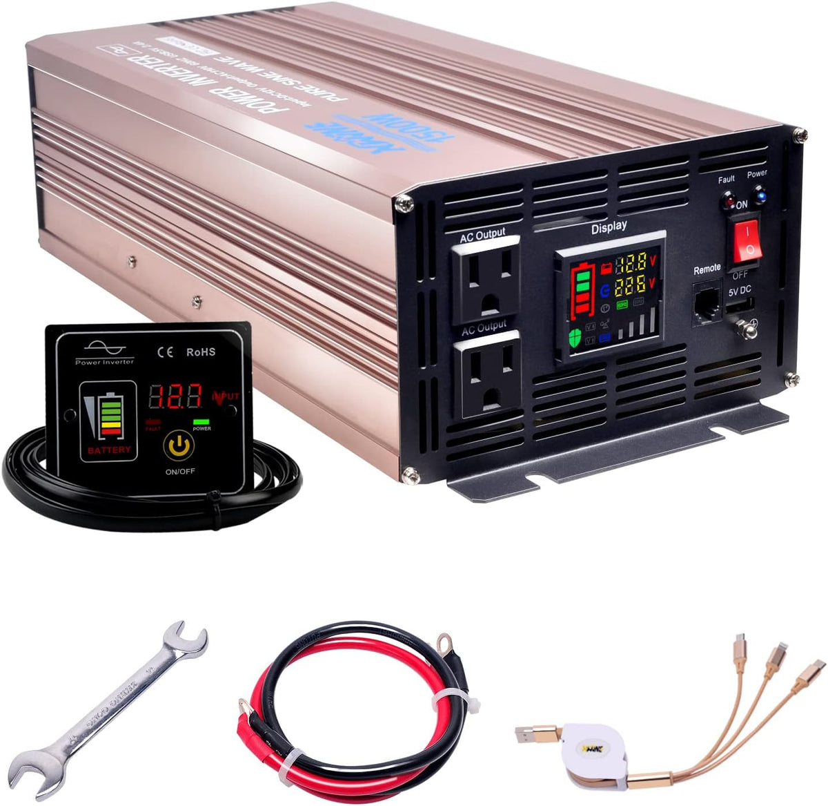 500 Watts Power Inverter 12V to 110V Pure Sine Wave with LED Display and 4.2A USB Charging Ports & 2 AC Outlets Pack of 2 G54720