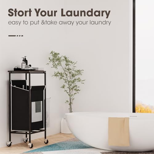 Black Metal Frame Laundry Hamper with Lid and Wheels E8790