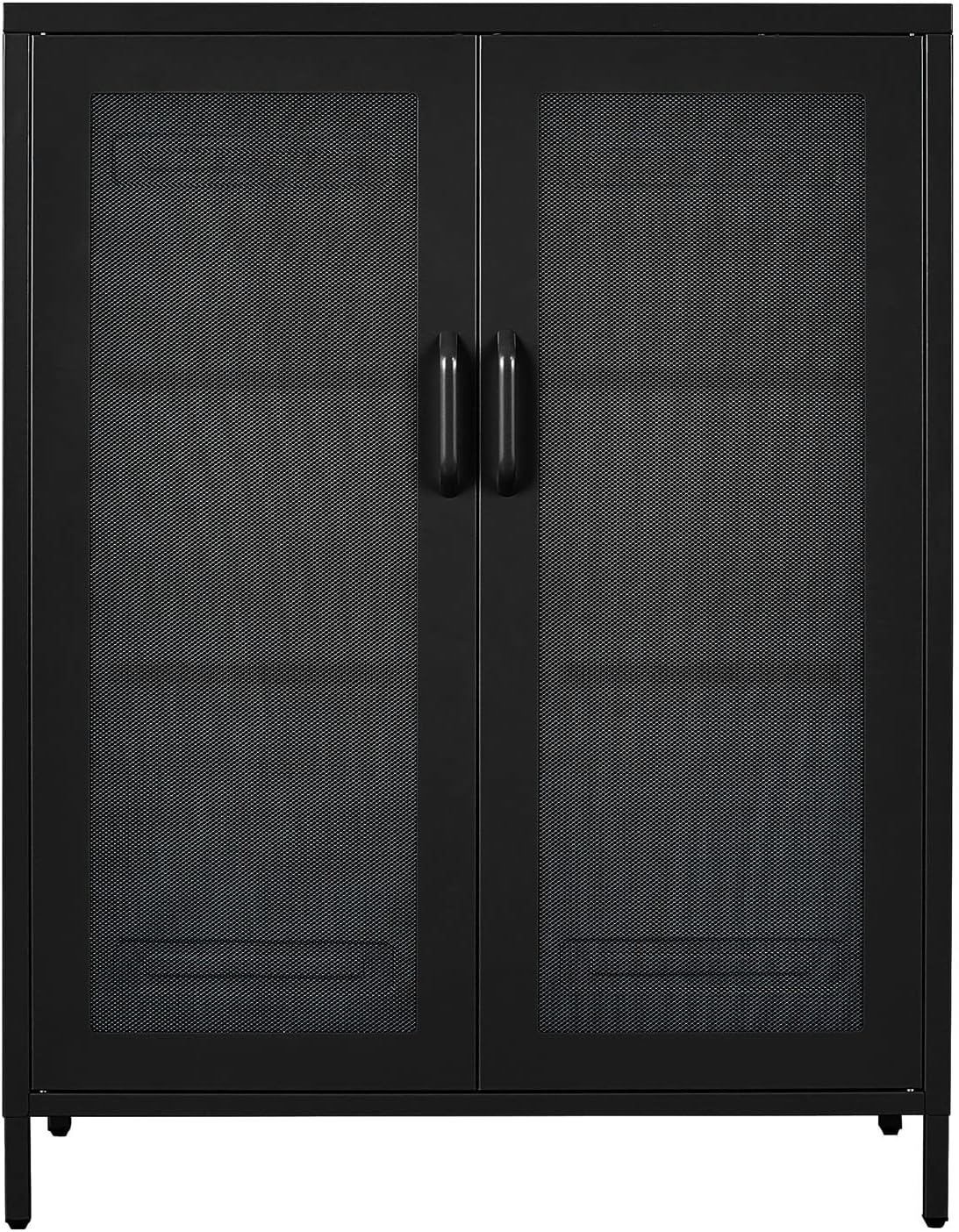 Black Metal Storage Cabinet with 2 Adjustable Shelves and Lock D766723