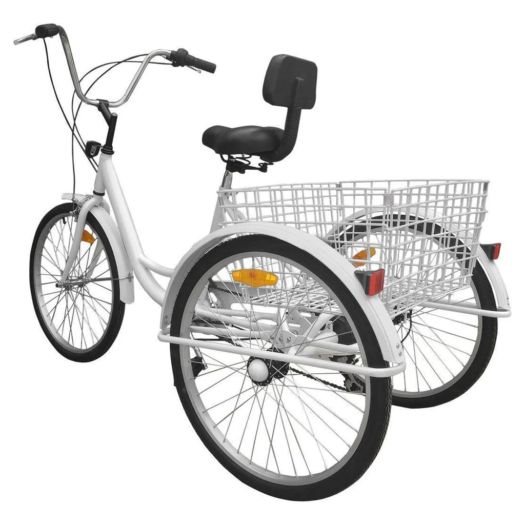 24" 7-Speed 3-Wheel Tricycle with Basket White C586877