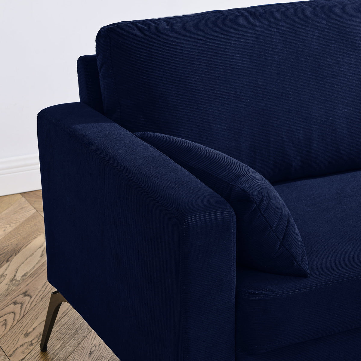 Navy Corduroy 3-Seater Sofa with Two Small Pillows W628