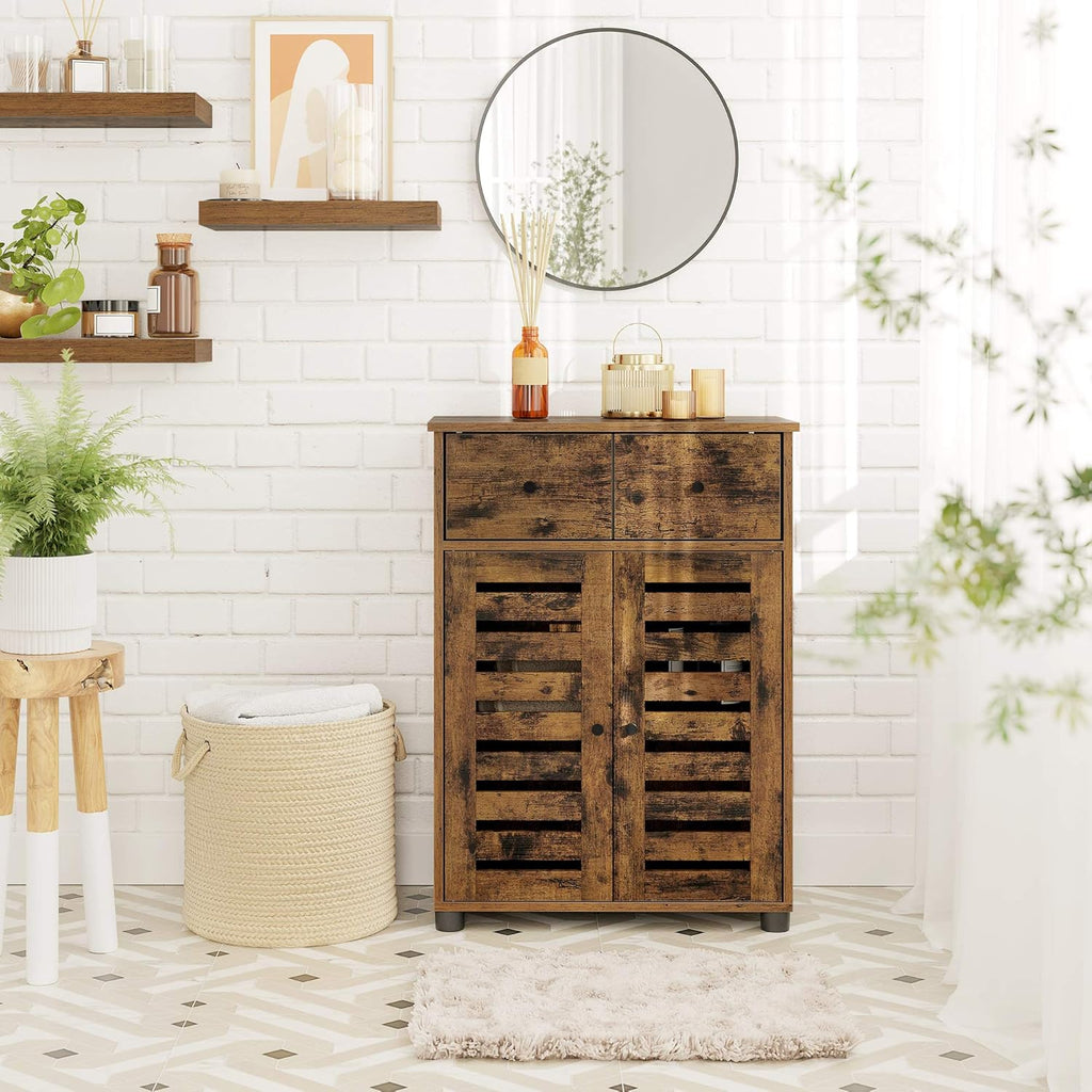 Bathroom Storage Floor Cabinet with 2 Louvered Doors Drawer N286361