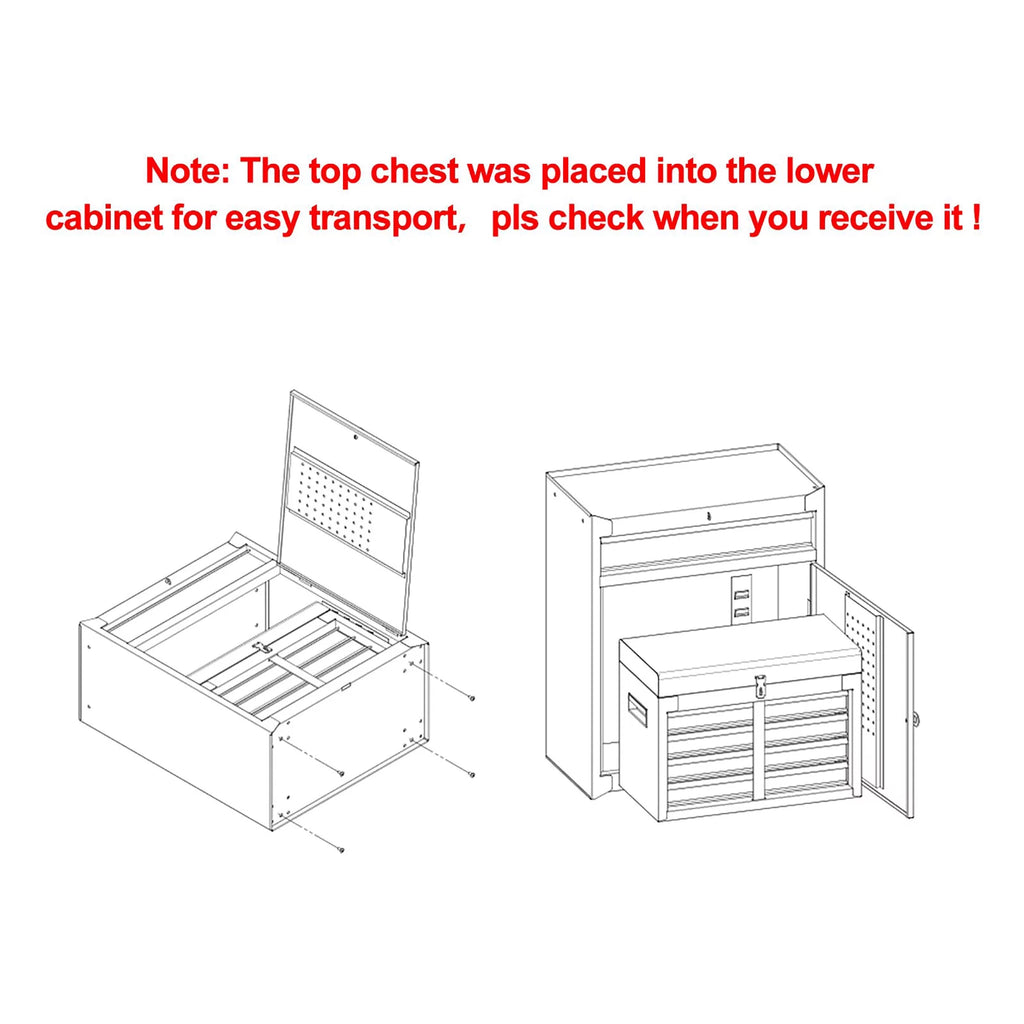 2 in 1 Tool Chest & Cabinet with 5 Sliding Drawers Red S375