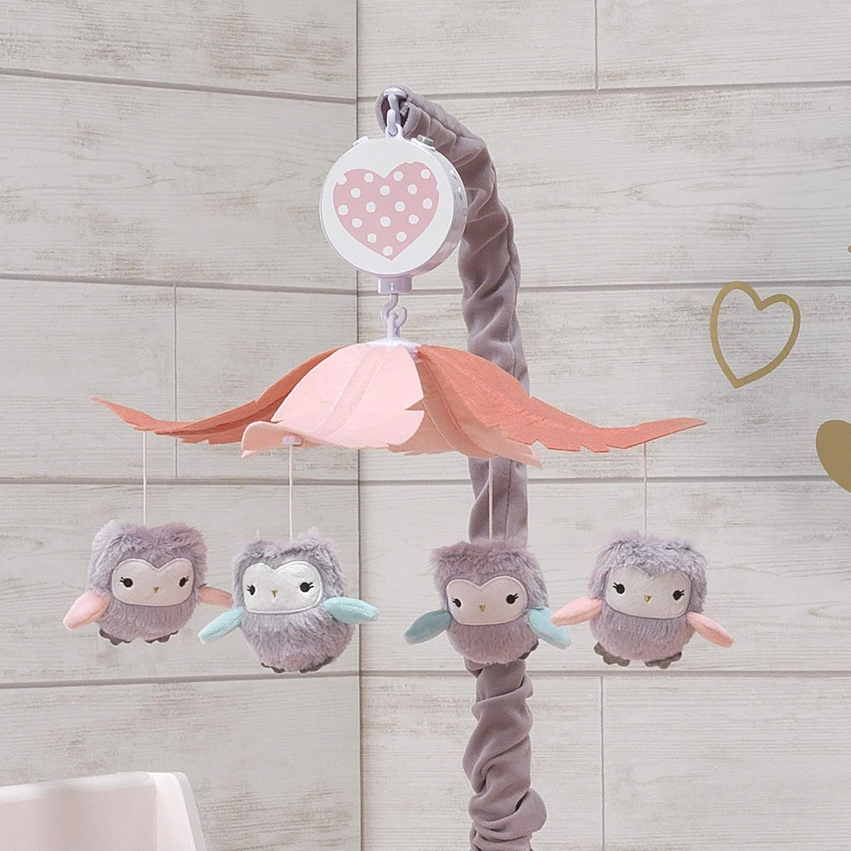Gray/Pink Musical Baby Crib Mobile Soother Toy P9394