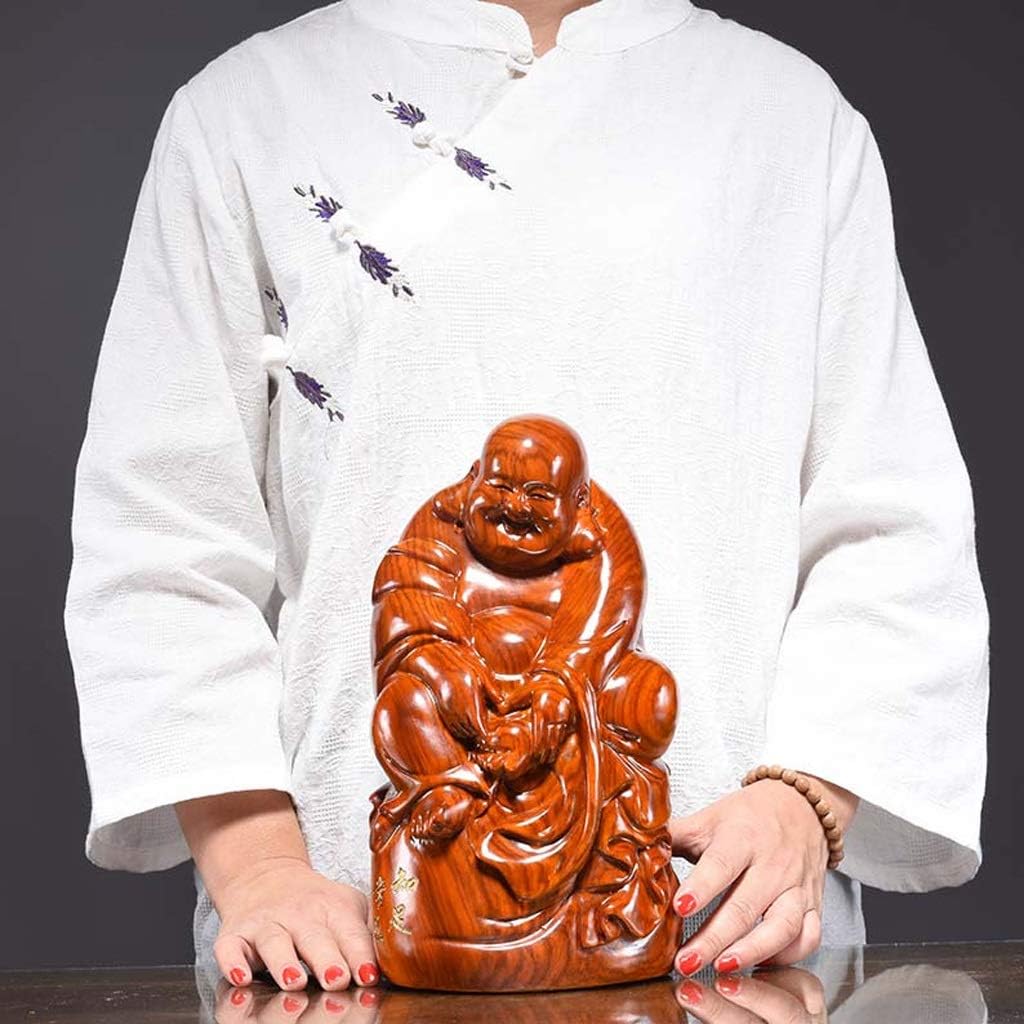 7.88 Inches Huanghuali Wood Carving Maitreya Buddha Statue L428