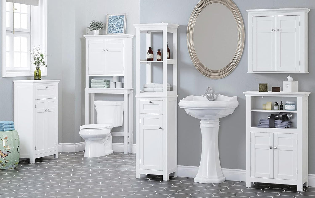 Freestanding Bathroom Cabinet with Doors and Adjustable Shelf, White Q220670