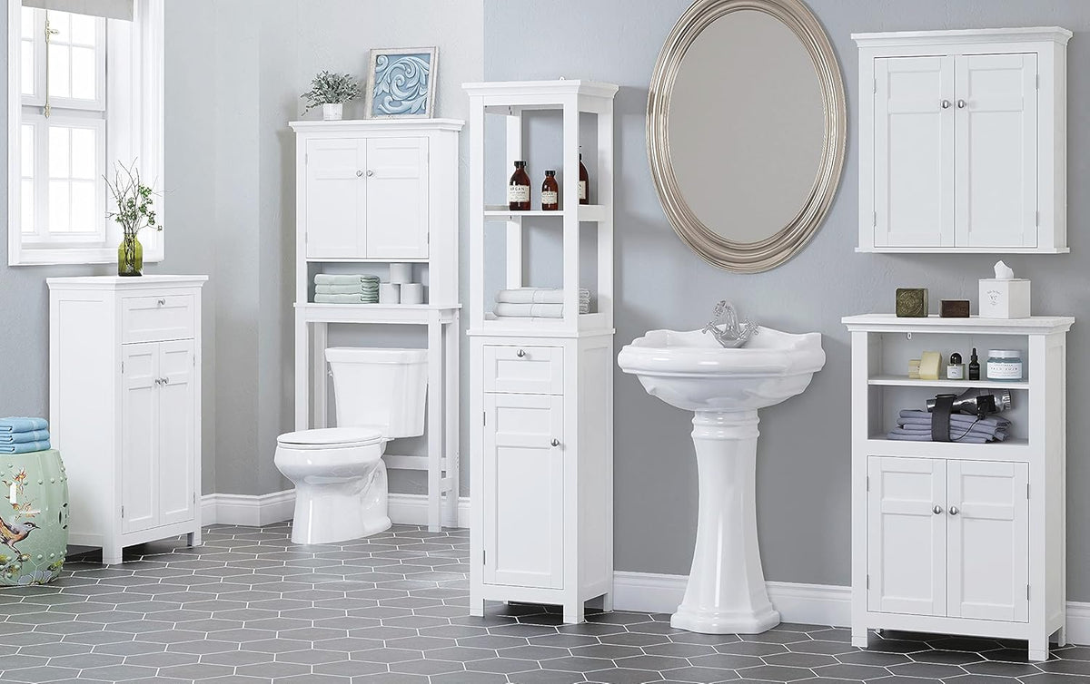 Freestanding Bathroom Cabinet with Doors and Adjustable Shelf, White Q220670