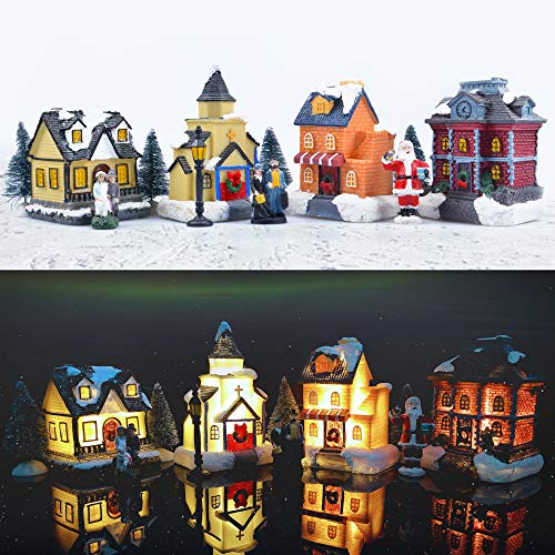 LED Lighted Christmas Village Houses with Figurines X7723