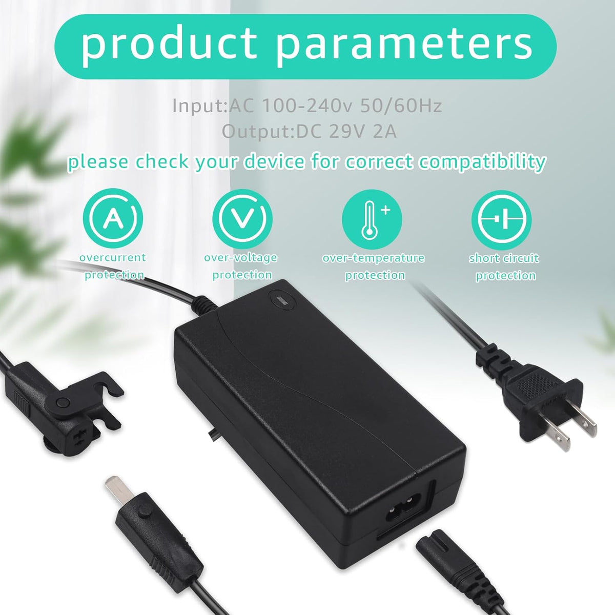 2-Pin 29V2A Power Adapter with Extension Cord for Recliner, Black V27721