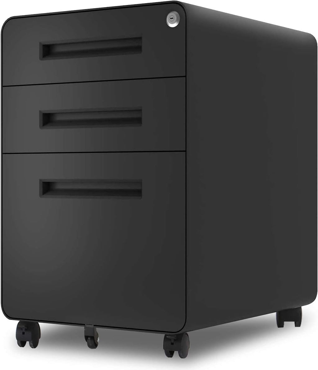 3 Drawer Black Mobile File Cabinet with Lock O106
