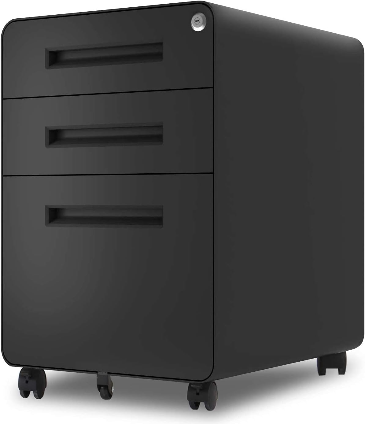 3 Drawer Black Mobile File Cabinet with Lock O106