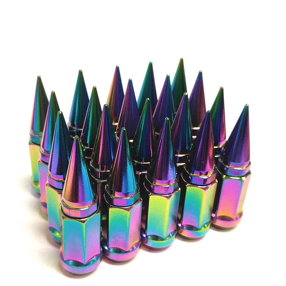 Set of 20 1/2 Extended Spike Tuner Wheel Rim Lug Nuts Tire Screws (Neo Chrome) Pack of 2 A196