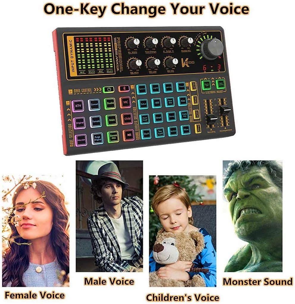 Professional Audio Mixer Sound Card with DJ Mixer Effects, Voice Changer and LED Light, Pack of 2 W2051