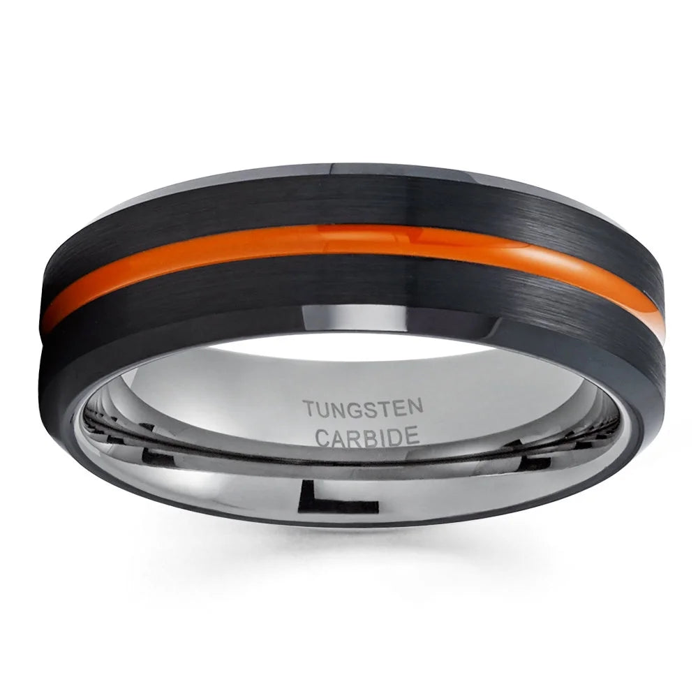 Orange Tungsten Wedding Band 6mm Black Tungsten Ring C82676