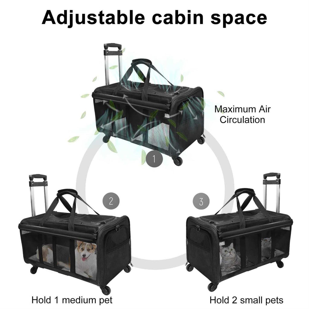 Double-Compartment Pet Rolling Carrier with Wheels R217334