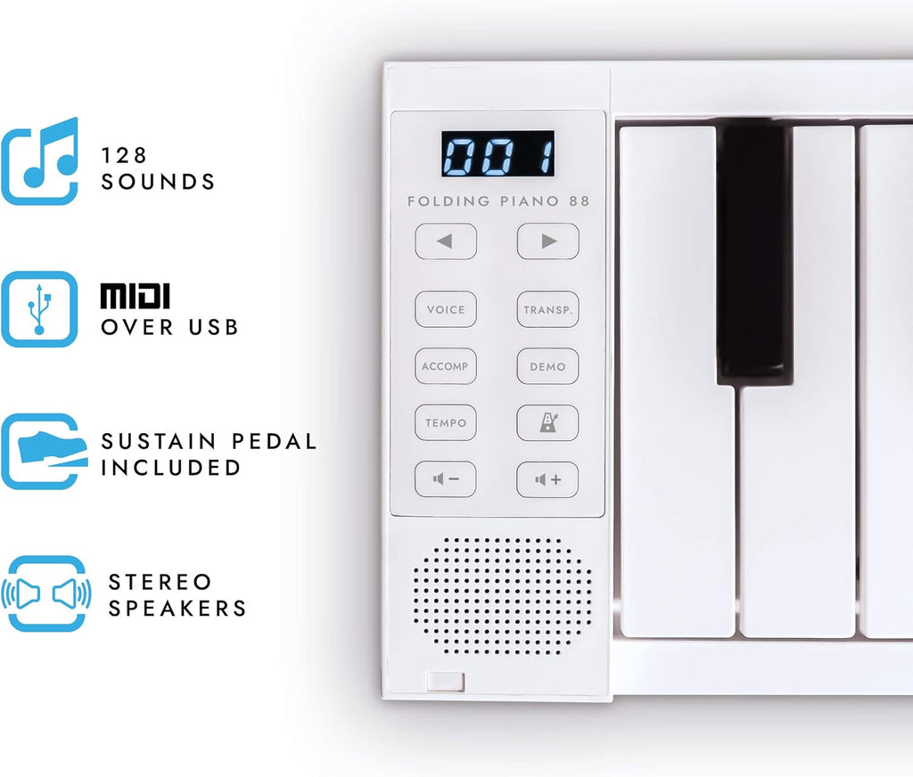 White Portable 88 Key Digital Piano Keyboard with Rechargeable Battery J972590