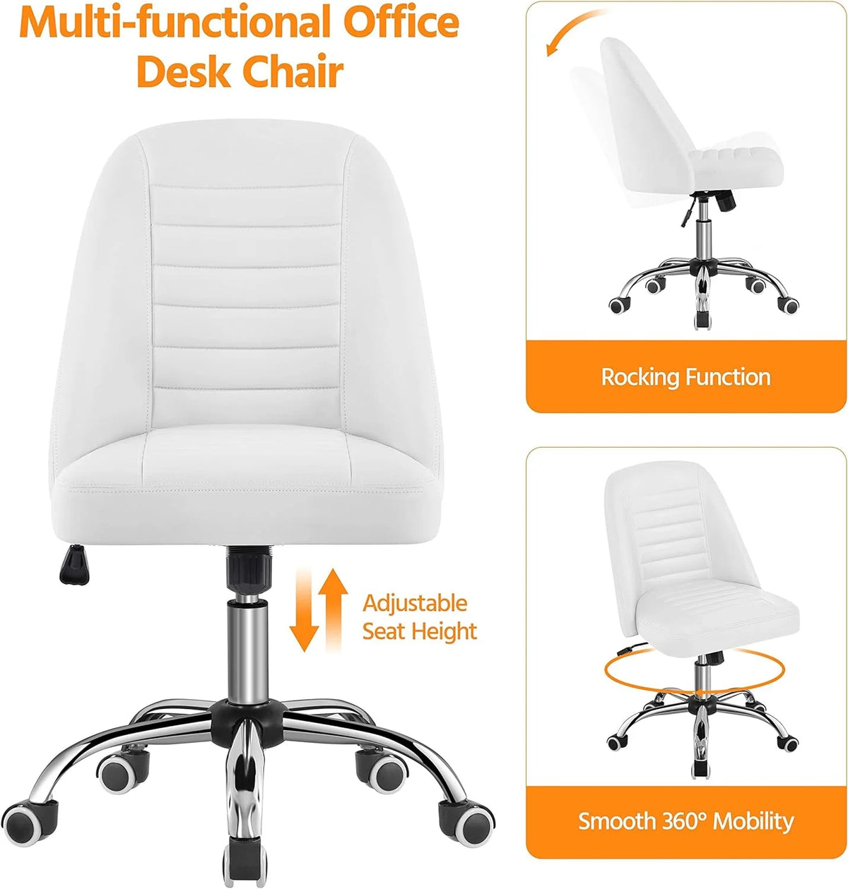 PU Leather Armless Office Chair with Rolling Wheels W26153