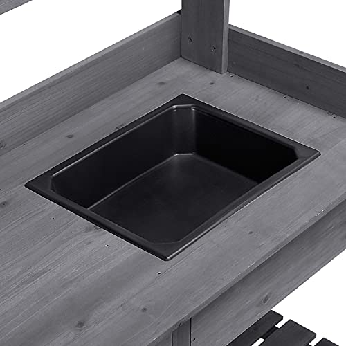 Natural Wood Potting Bench with Sink Drawer Rack Shelves P6531