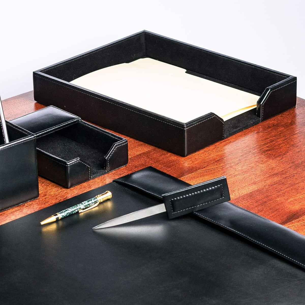 Black Bonded Leather Letter Tray K7448